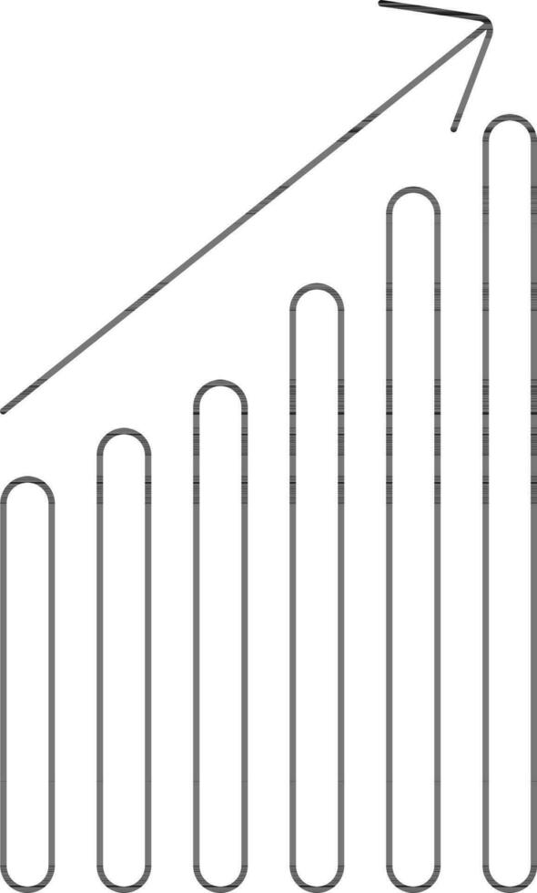 Black line art growing graph with arrow. vector