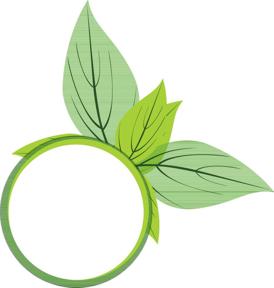 Green leaves decorated blank circle frame. vector