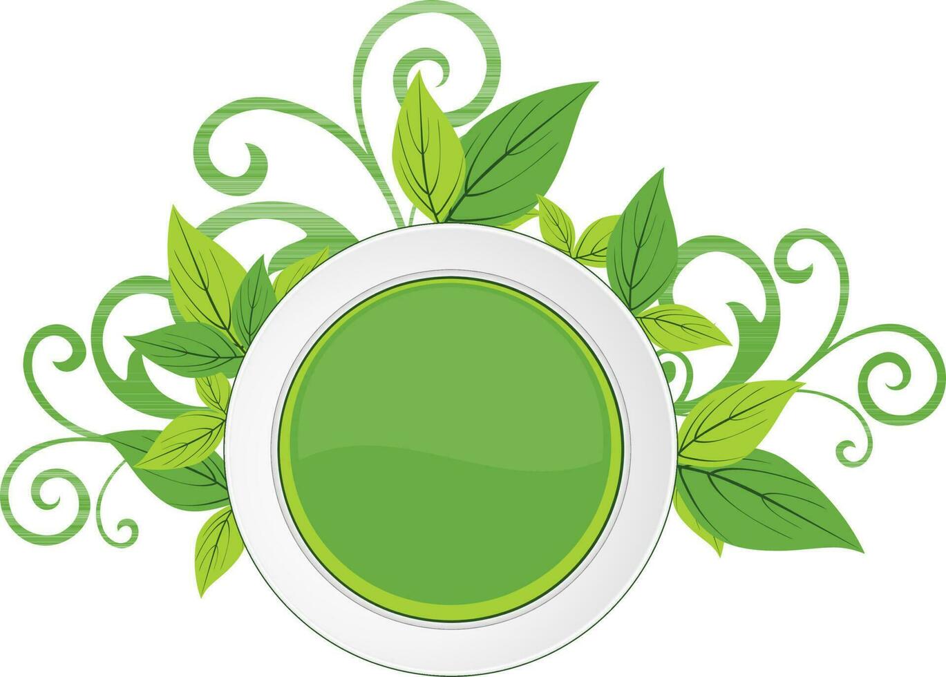 verde hojas y floral diseño decorado blanco circulo marco. vector