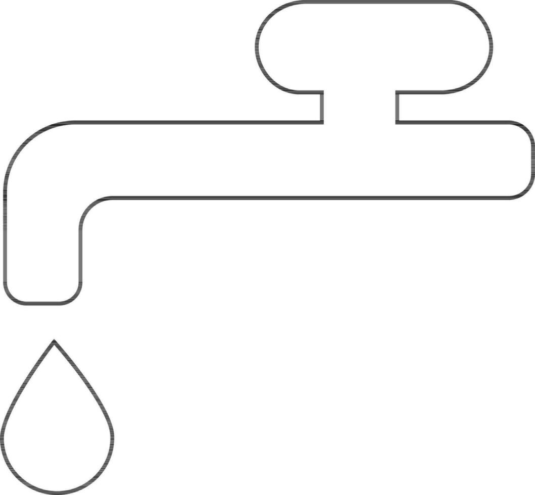 Water tab with falling drop in black line art. vector