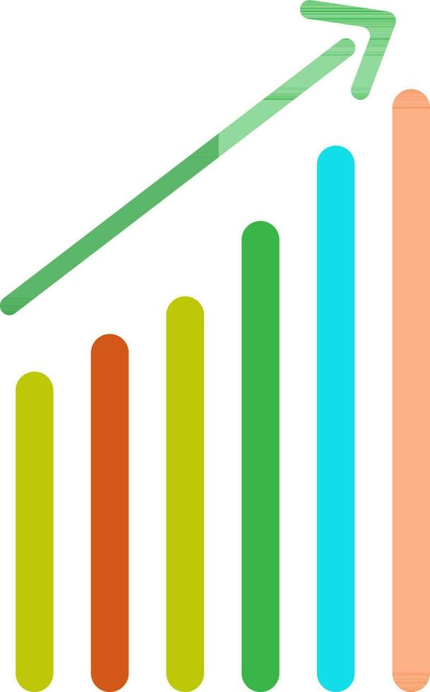 Colorful growing graph with green arrow. vector
