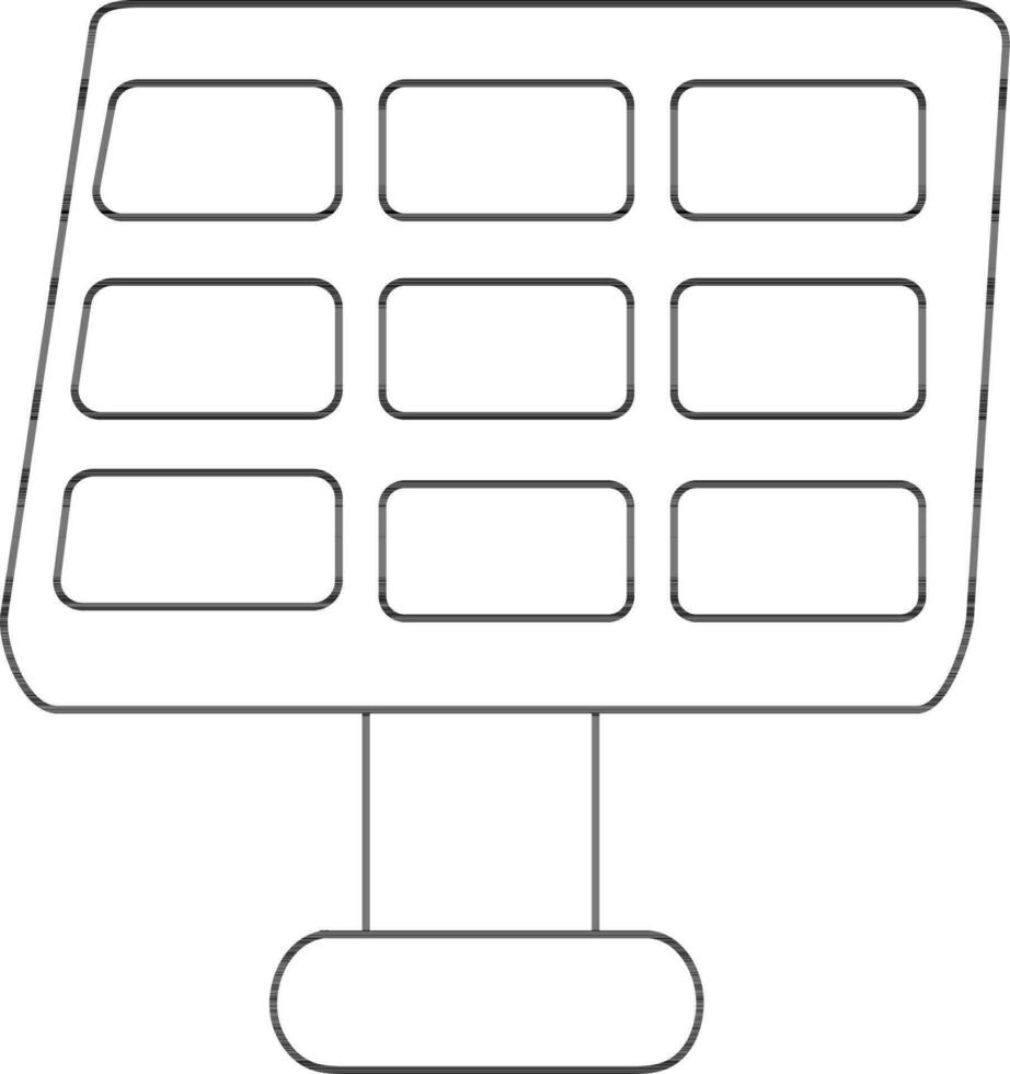 Black line art solar panel in flat style. vector