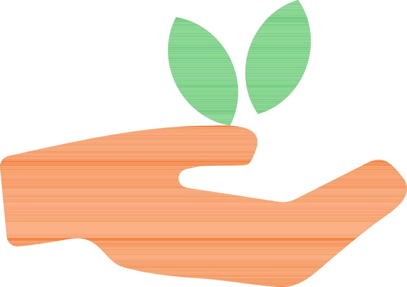 Orange hand holding green leaves plant. vector