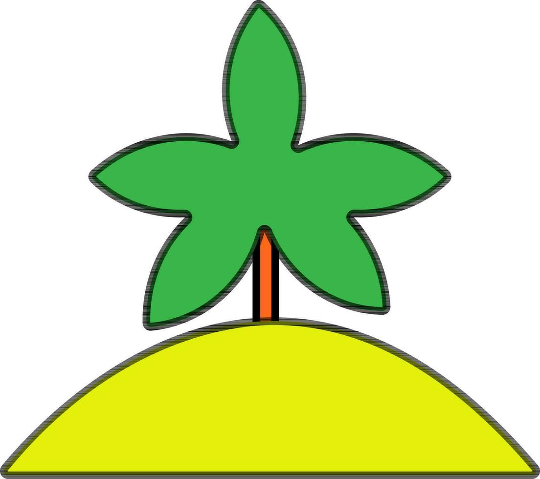 Flat style yellow soil with green leaves plant. vector
