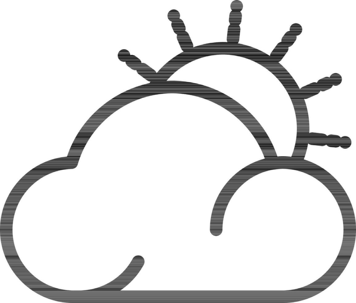 Sun Behind Cloud Icon In Black Outline. vector