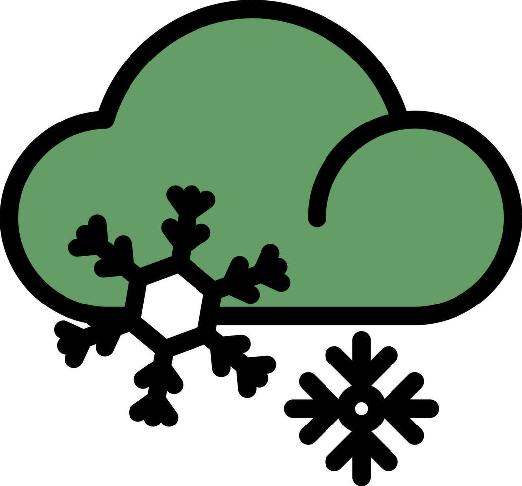 Cloud With Snowflake Icon In Green And Black Color. vector