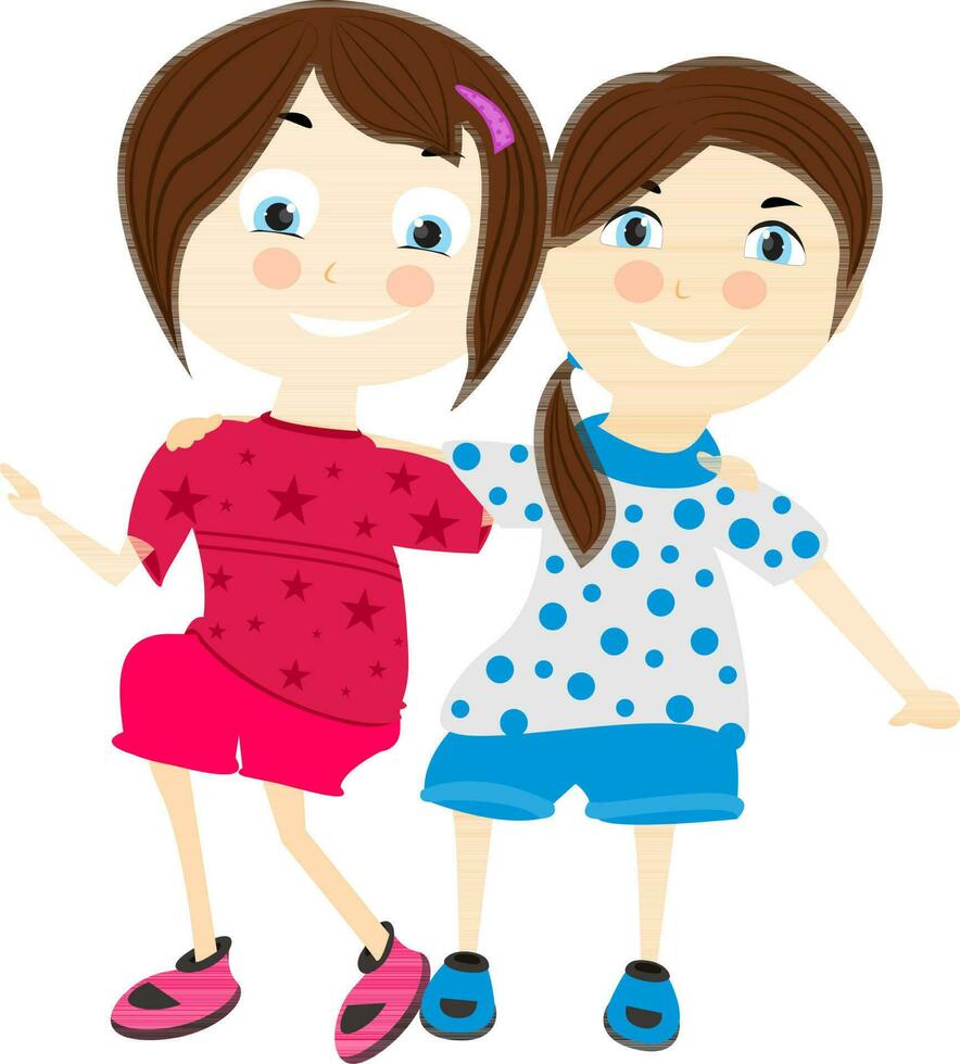 Cartoon character of two cheerful girls. vector