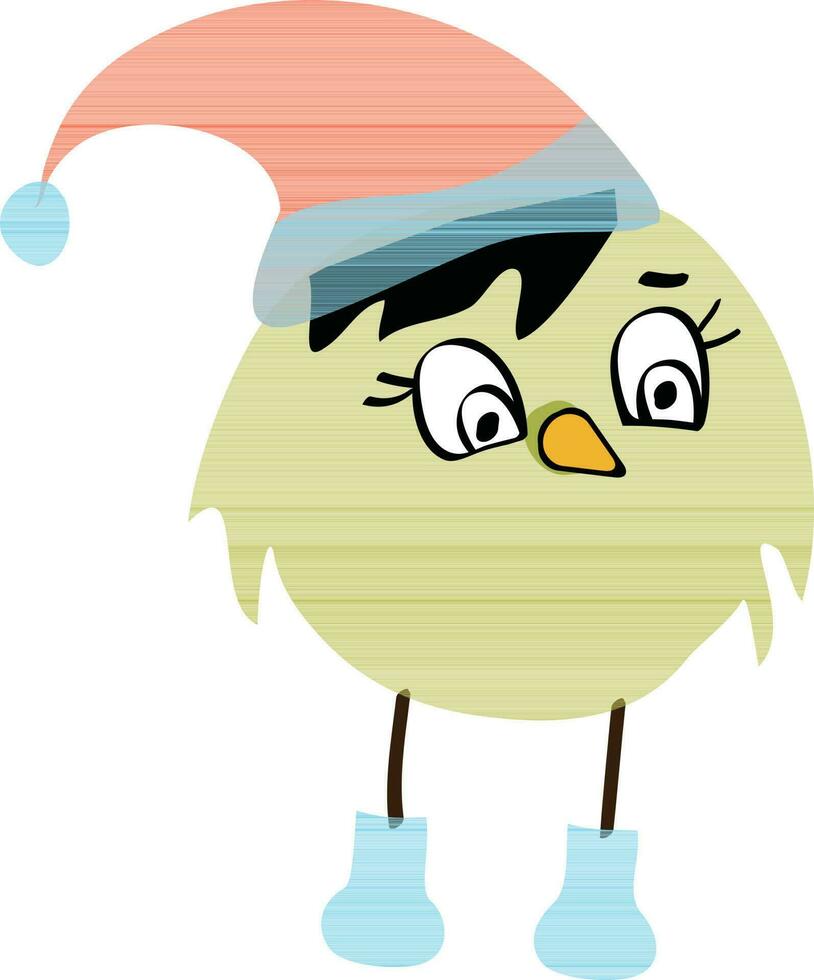 Character of bird wearing christmas hat. vector