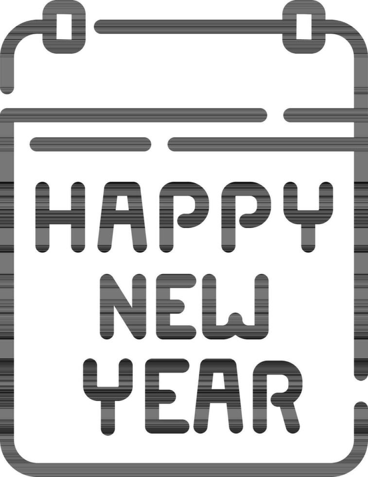 Happy new year calendar icon in black line art. vector