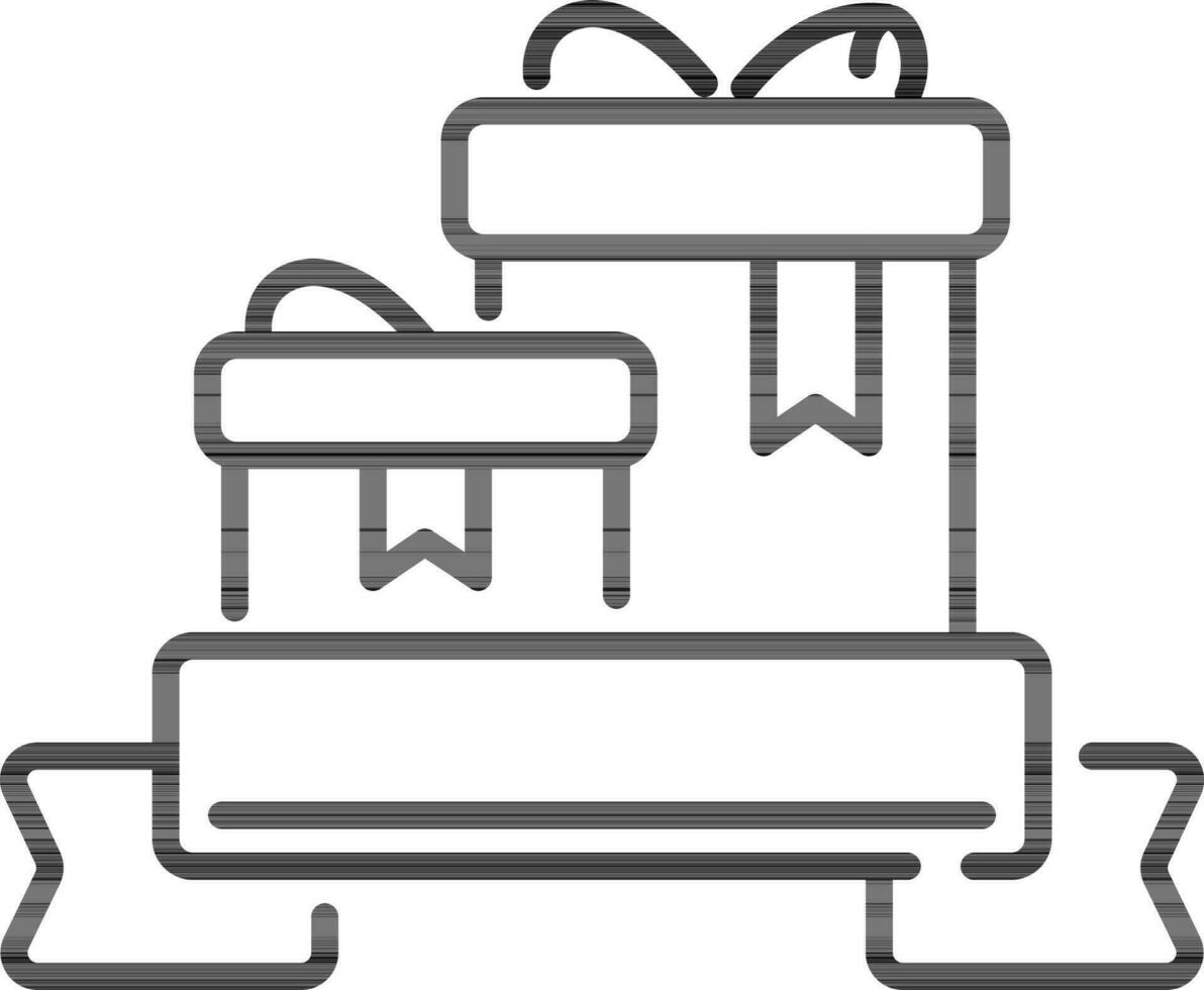 blanco mensaje cinta con regalo cajas icono en Delgado línea Arte. vector
