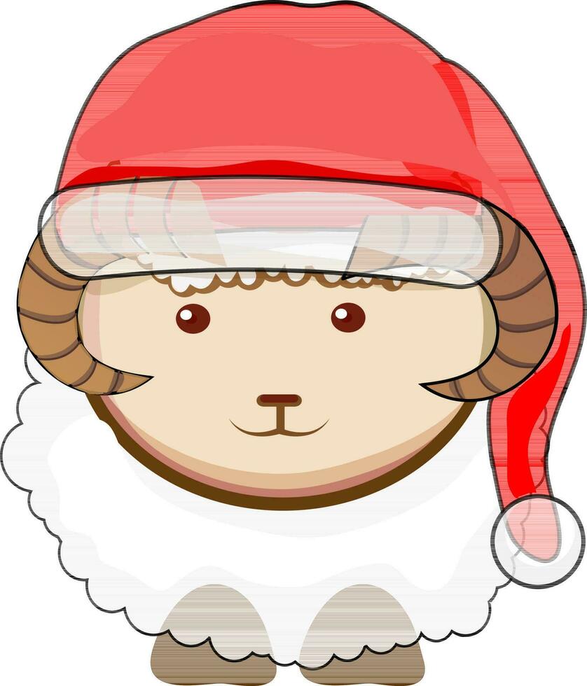 Character of sheep wearing santa hat. vector