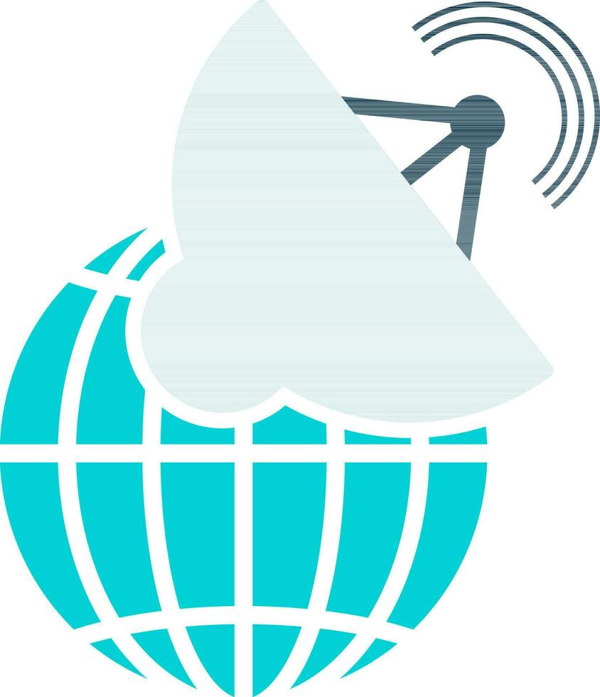 Blue satellite with globe in flat style. vector