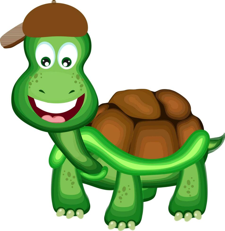 personaje de gracioso tortuga vistiendo gorra. vector
