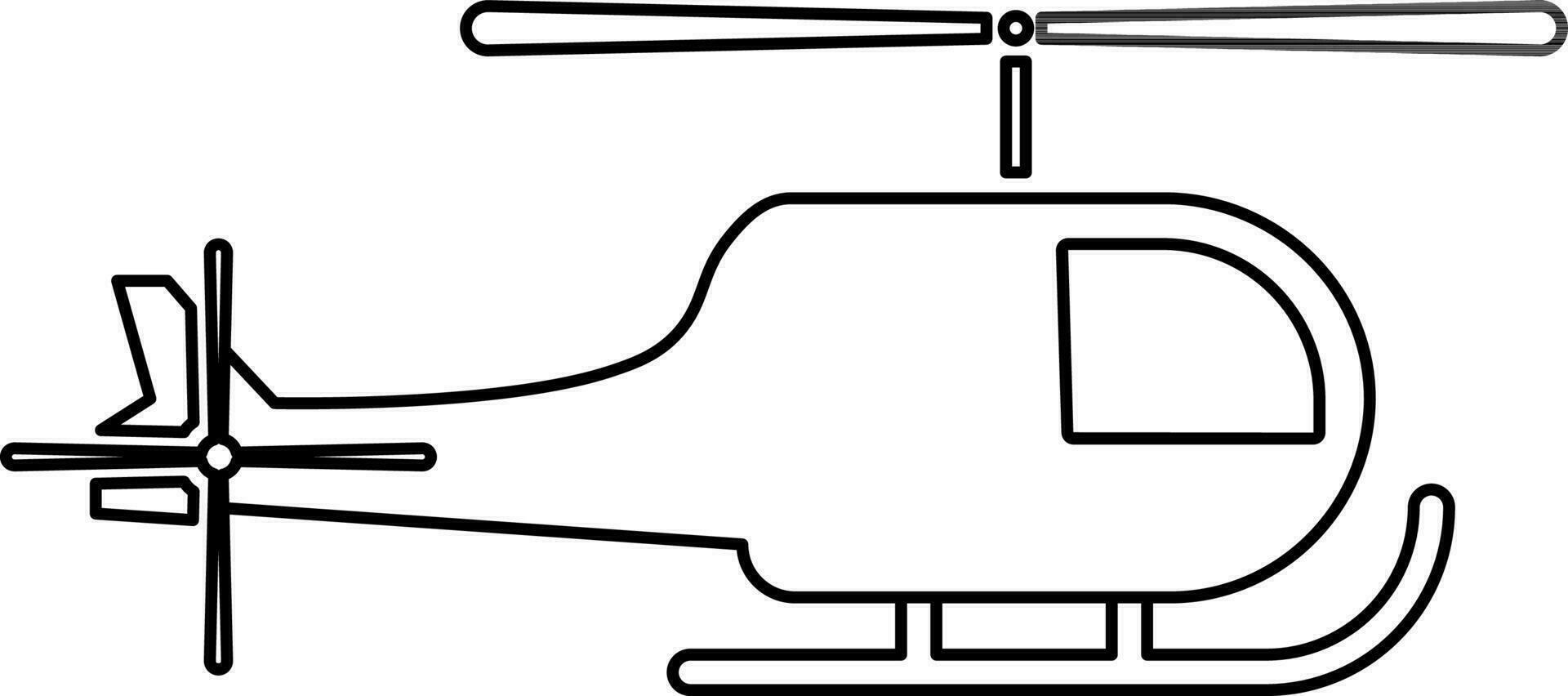 Black line art helicopter on white background. vector