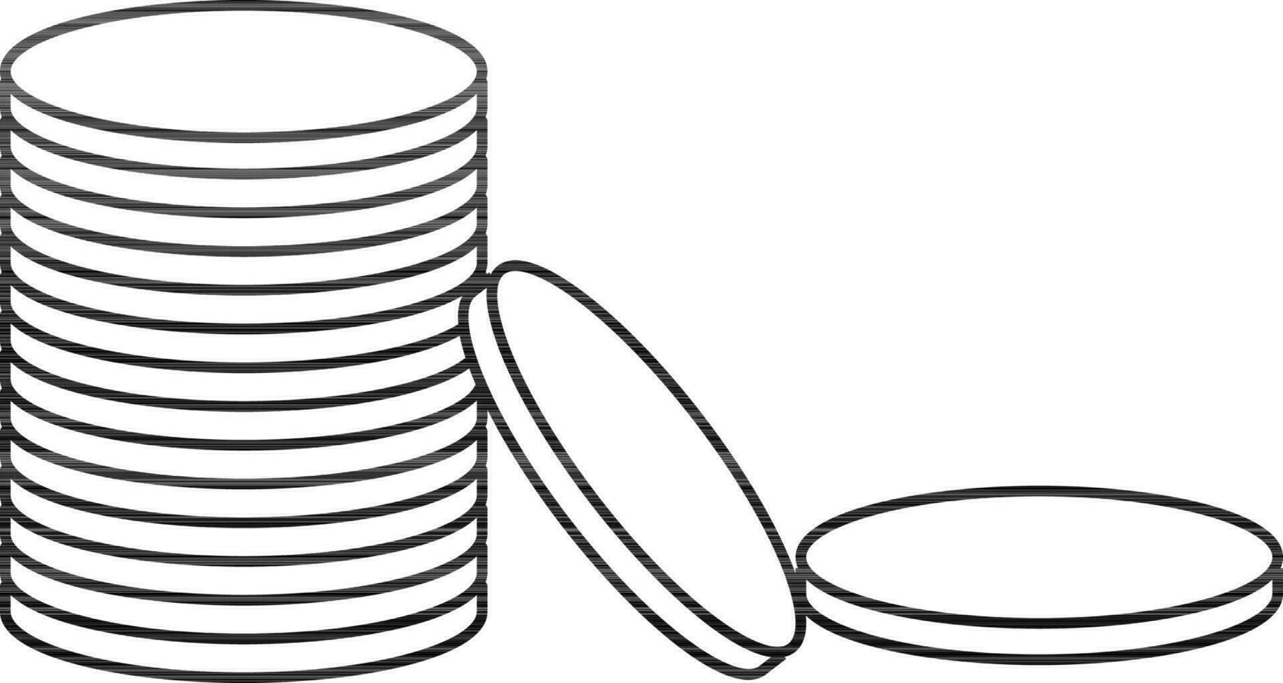 Black line art stack of coin. vector