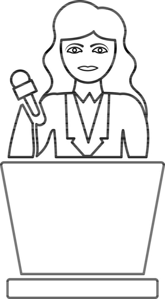 Character of girl holding microphone. vector