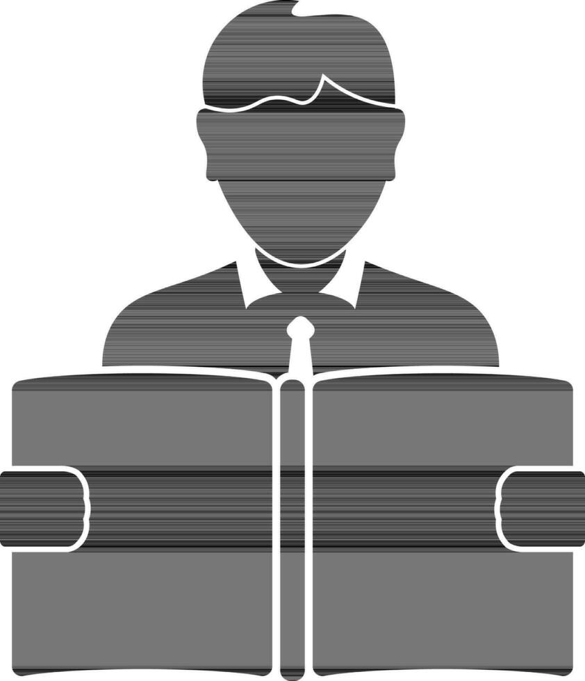 Character of faceless boy holding book. vector