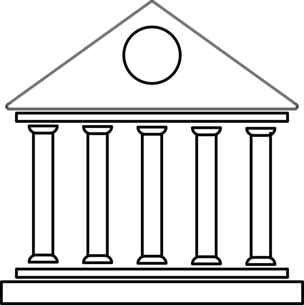 Black line art illustration of a bank icon. vector