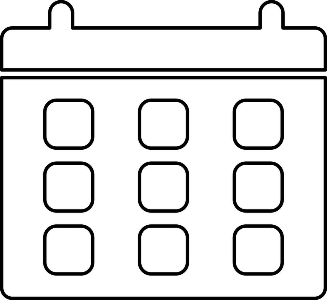 Calendar in black line art illustration. vector