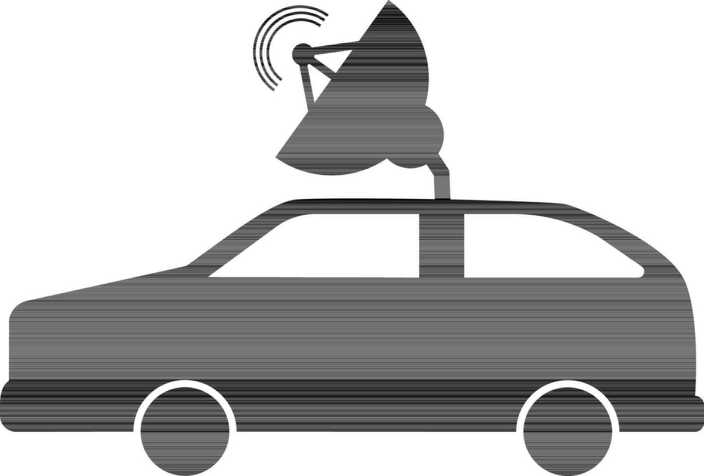 Black car with satellite in flat style. vector