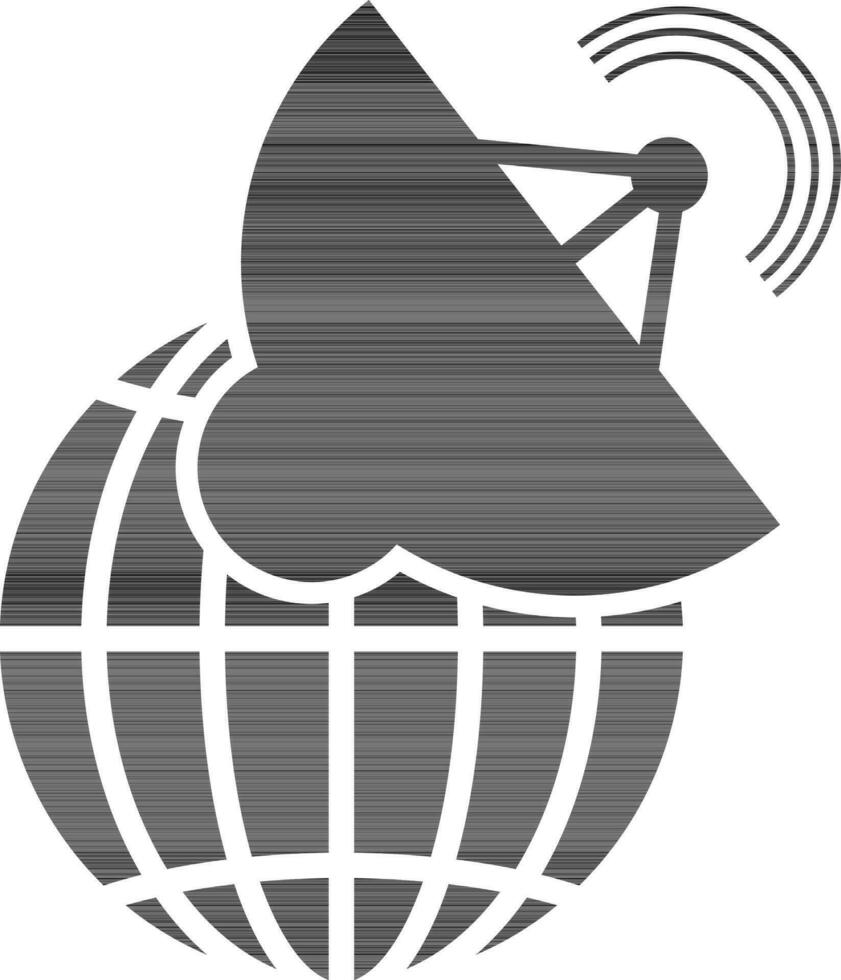 Black and white satellite with globe. vector