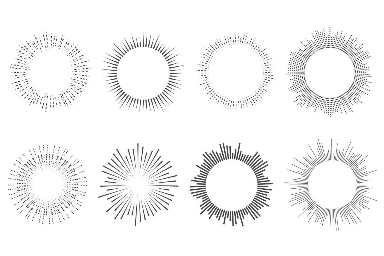 circulo sonido ola. circular música audio redondo. radial gráfico de voz. resumen igualada. símbolo de forma de onda Estallar rayos vector conjunto en blanco antecedentes