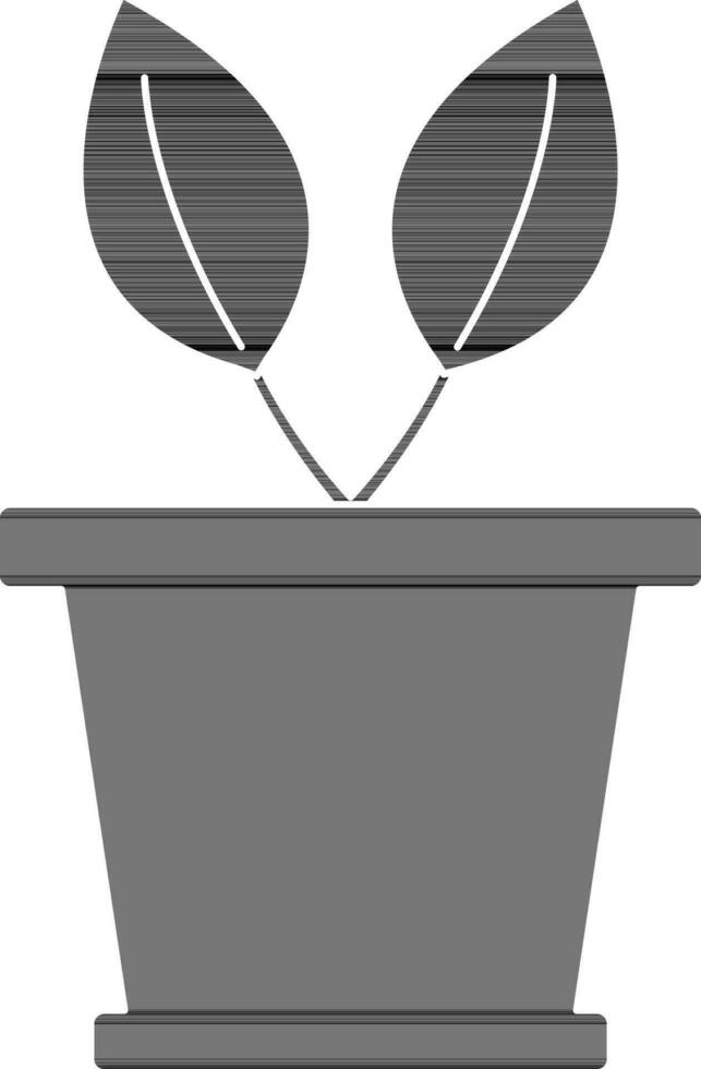 Pot icon with two leaf in black style. vector