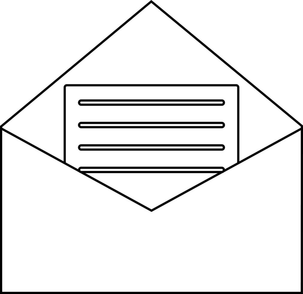 Envelope icon with letter in stroke for office concept. vector