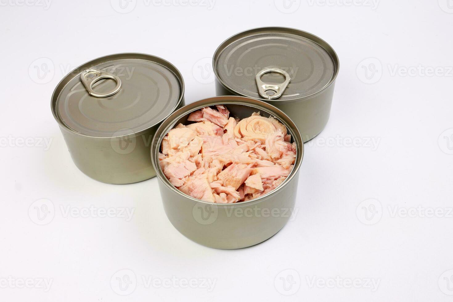 Tuna fish meat flaky chunk in tin can on white background 24331010 Stock Photo at Vecteezy