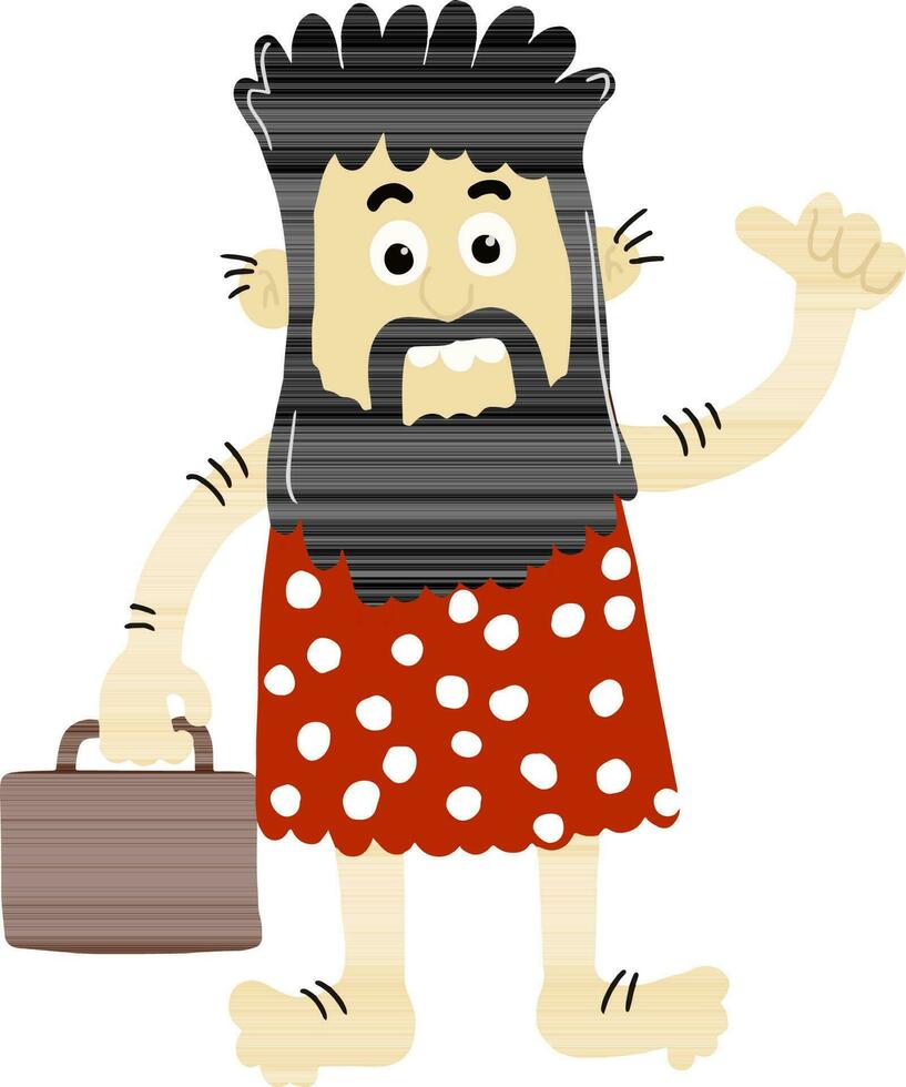 Character of caveman holding briefcase. vector