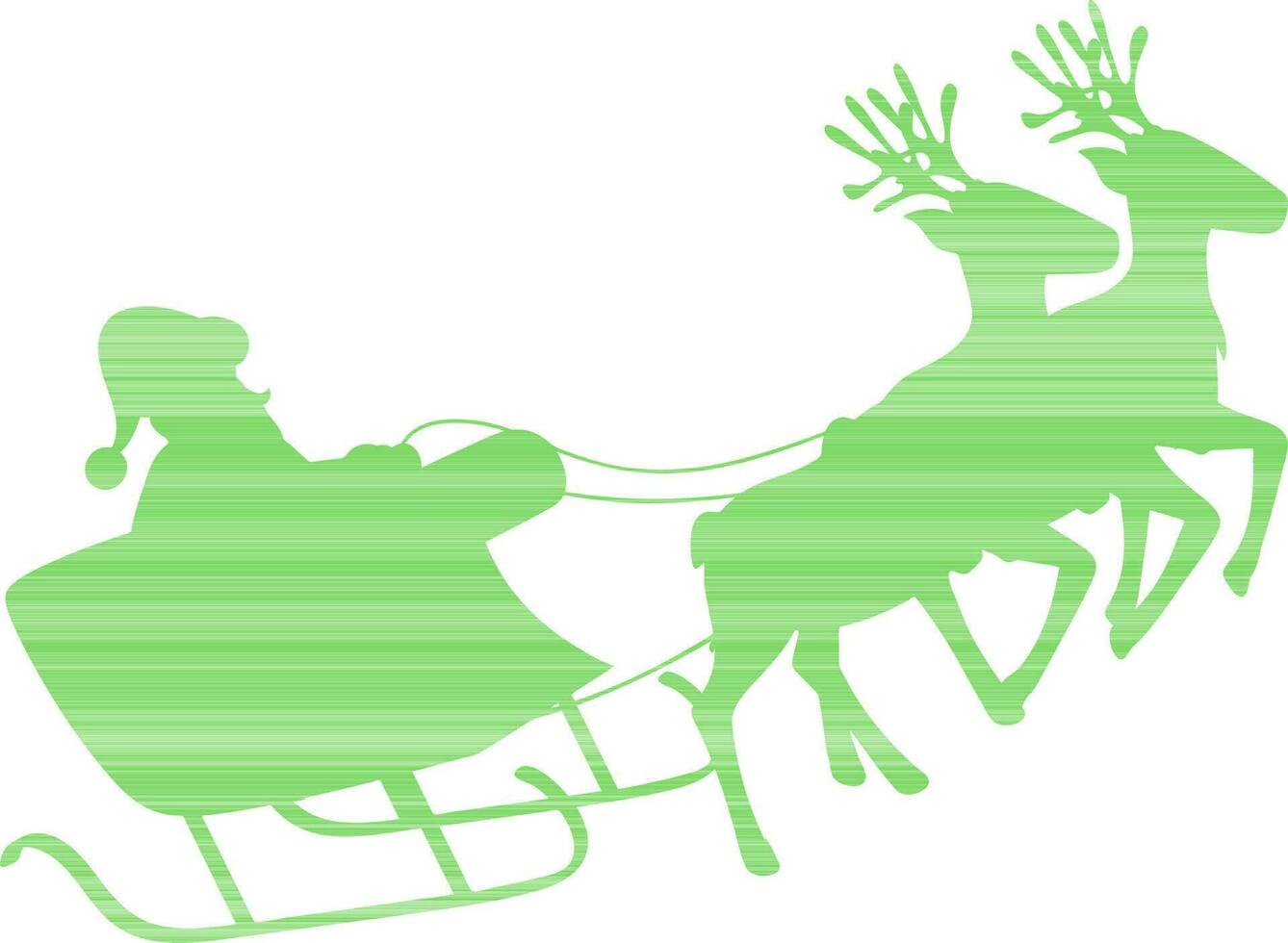 Green illustration of Santa Claus on reindeer sleigh. vector