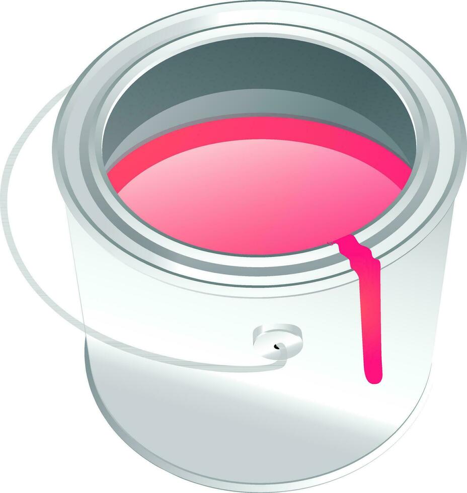 Half filled tin bucket with shiny pink paint. vector