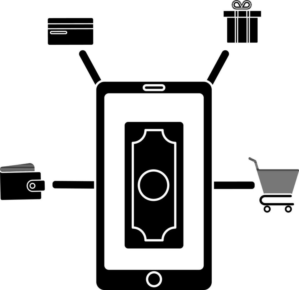 dinero en teléfono inteligente para en línea compras pago método. vector