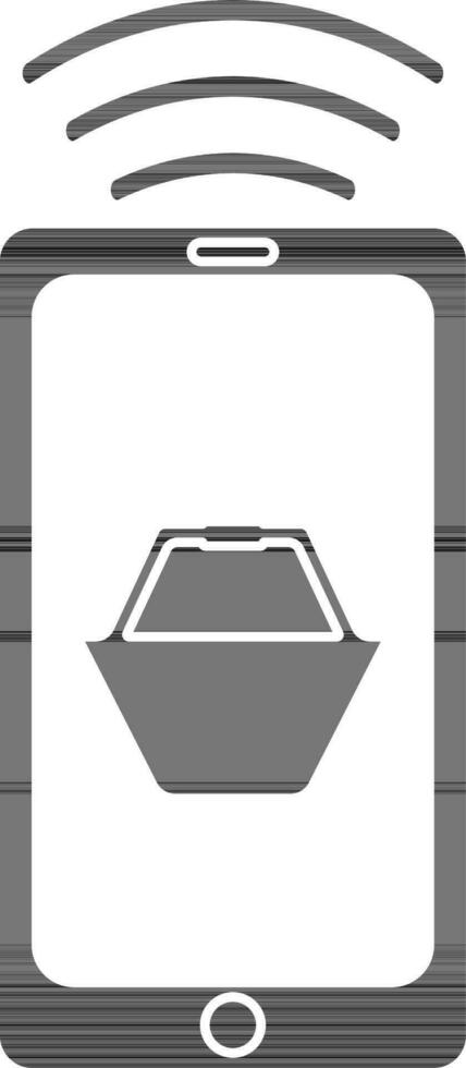 Basket in smartphone for online payment. vector