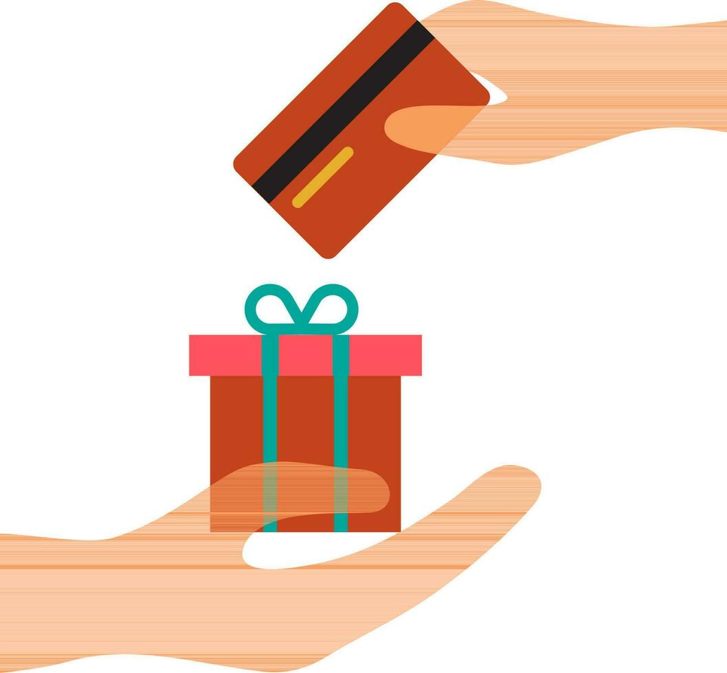 Hand holding gift box with card payment. vector