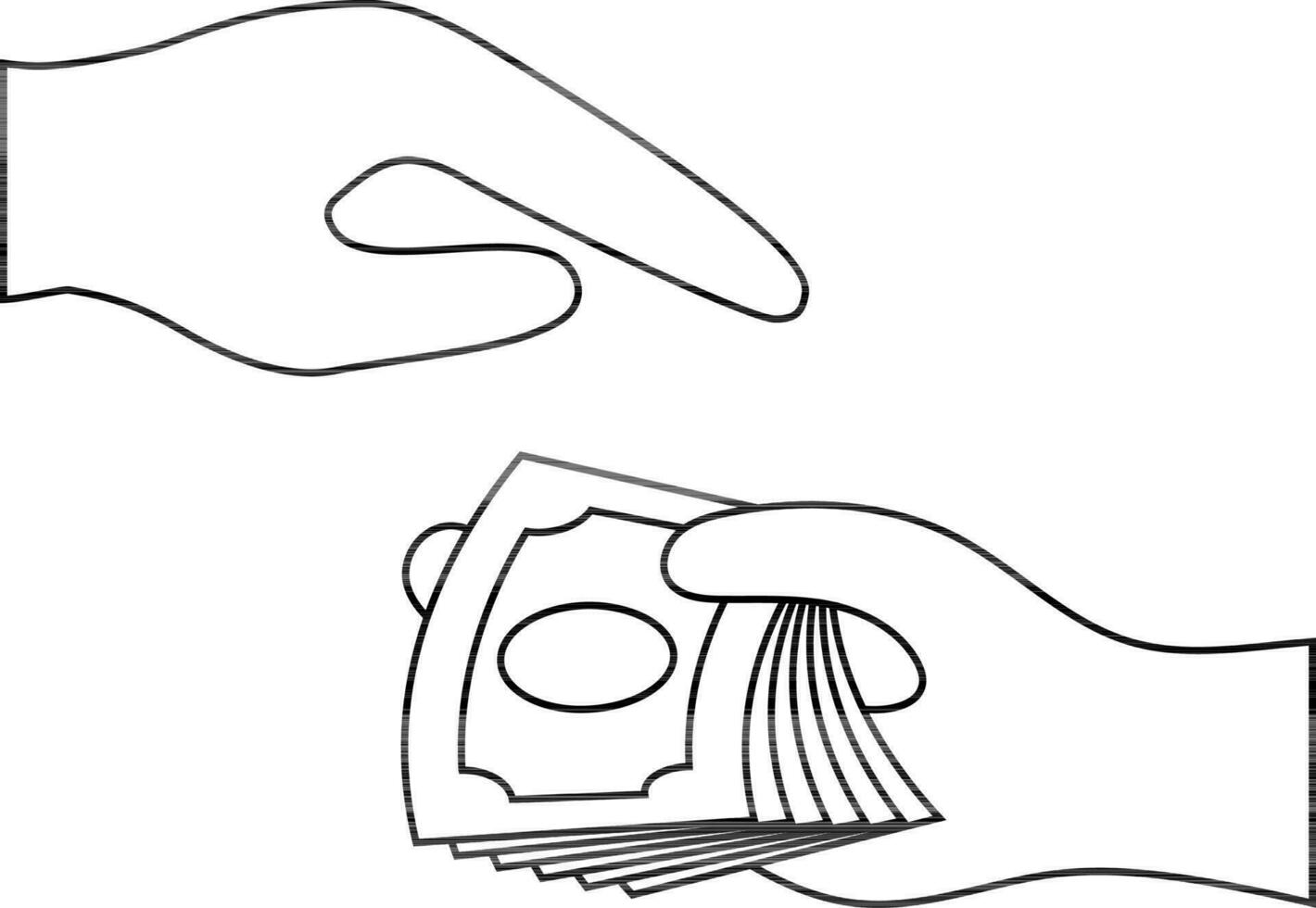 Black line art hand holding money. vector