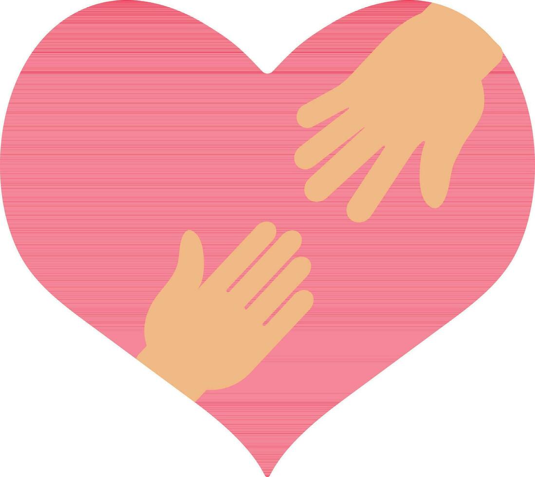 Color of hand meet inside heart. vector