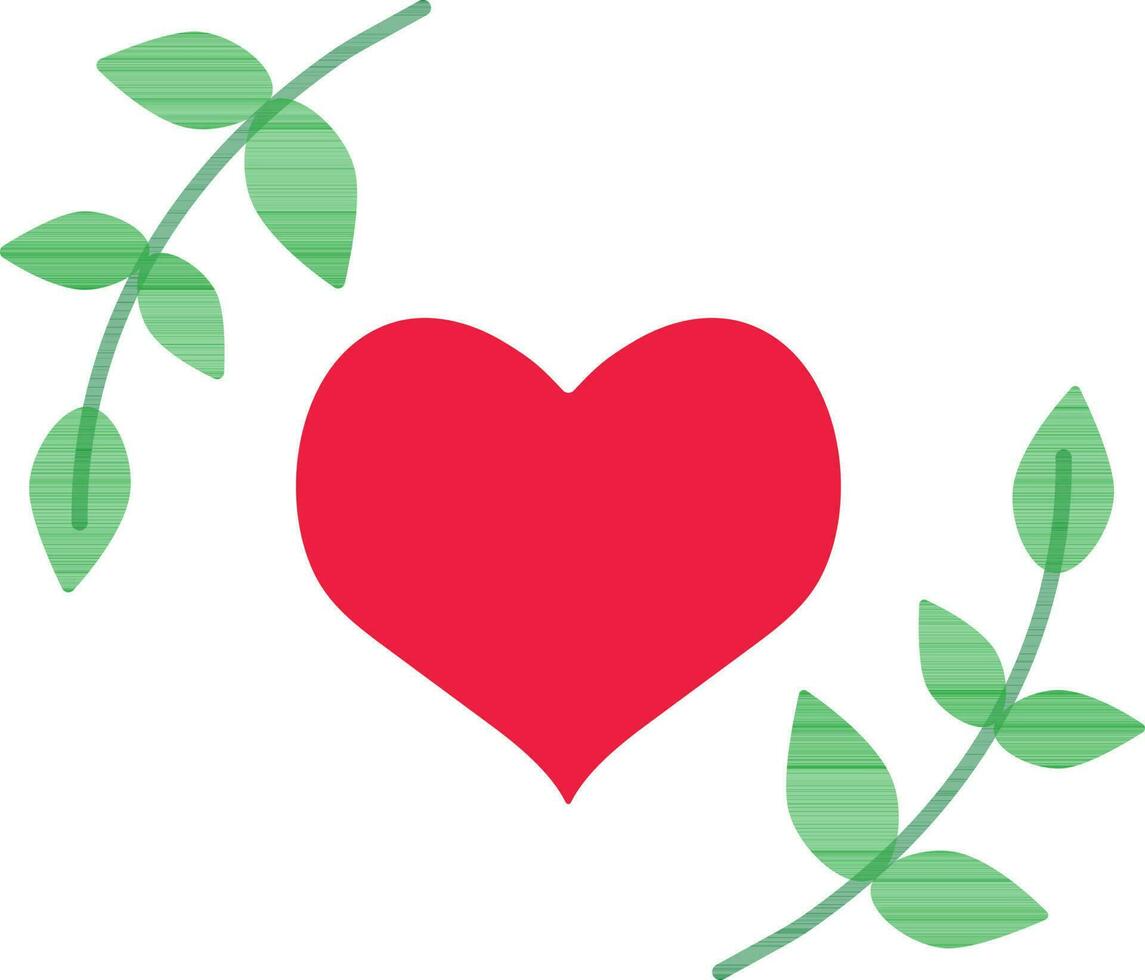 Icon of red heart with round leaf. vector