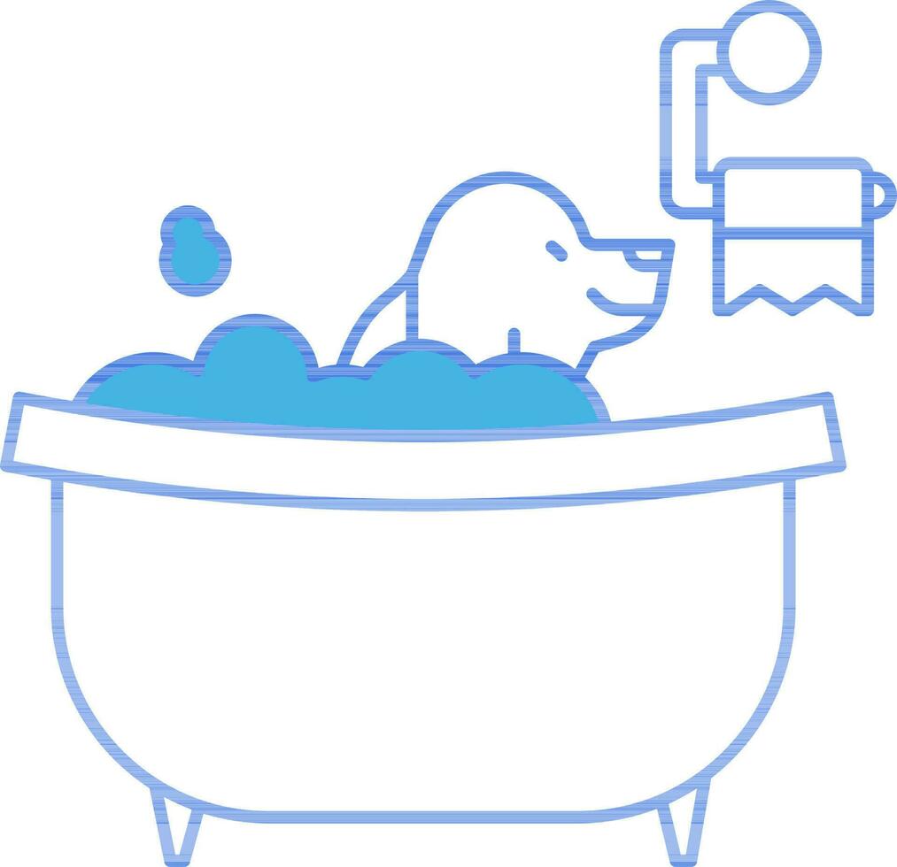 Dog Bathing Tub Icon in Blue Stroke. vector