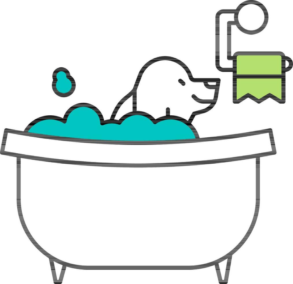 Stroke Style Illustration Of Dog Bathing Tub Icon. vector