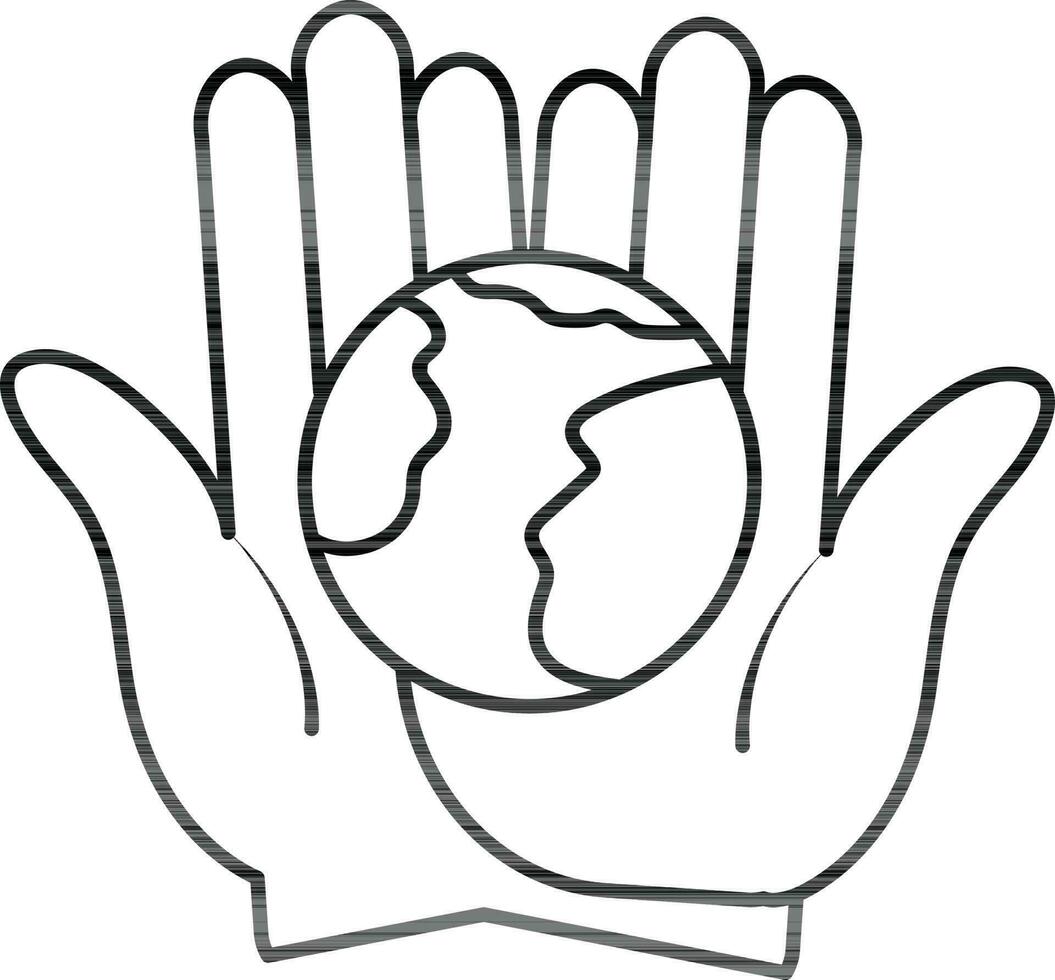 Stroke style of icon of earth in hand. vector