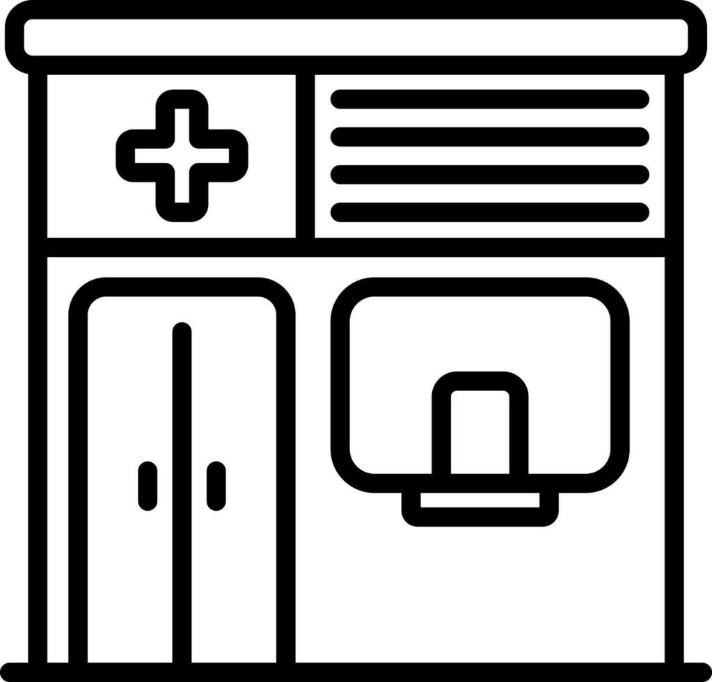 Black Outline Hospital or Clinic Icon in Flat Style. vector