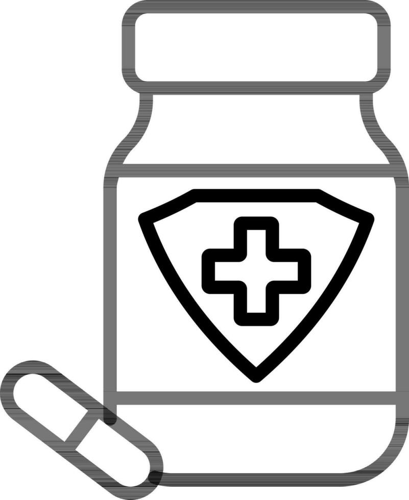 Capsule or Tablet Bottle Icon in Black Outline. vector
