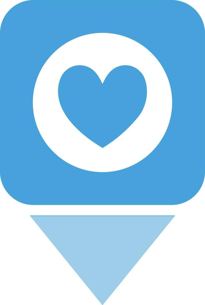 Favorite location, map pin with heart icon in blue color. vector