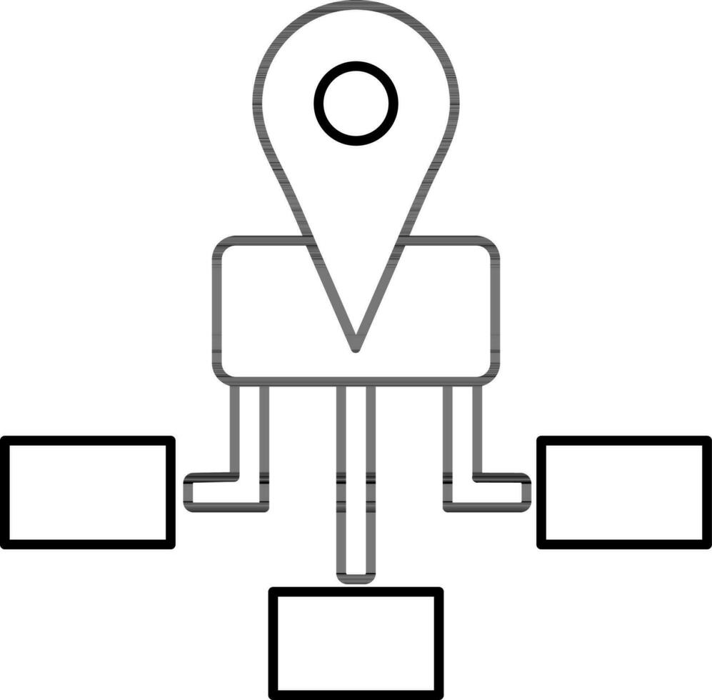 Line art icon of map pin with locations pathfinder. vector