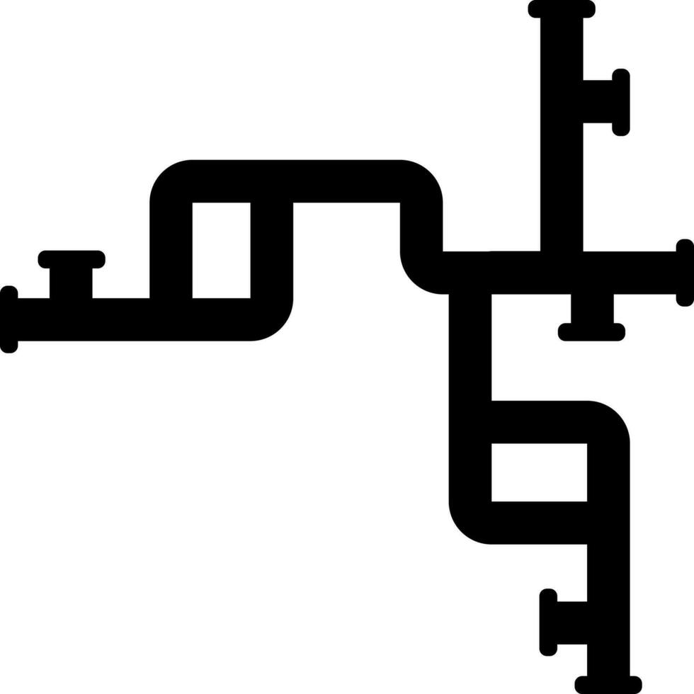 Icon of pipelines with valves in black color. vector