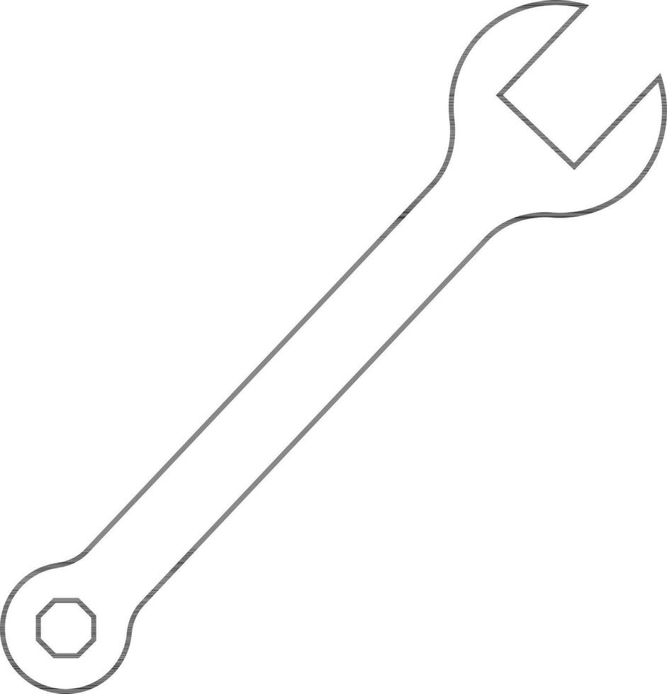 Black line art illustration of a wrench in flat style. vector