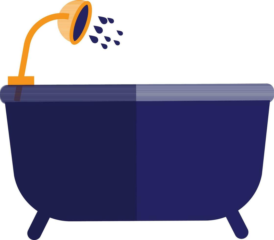 Blue and yellow shower with bathtub. vector