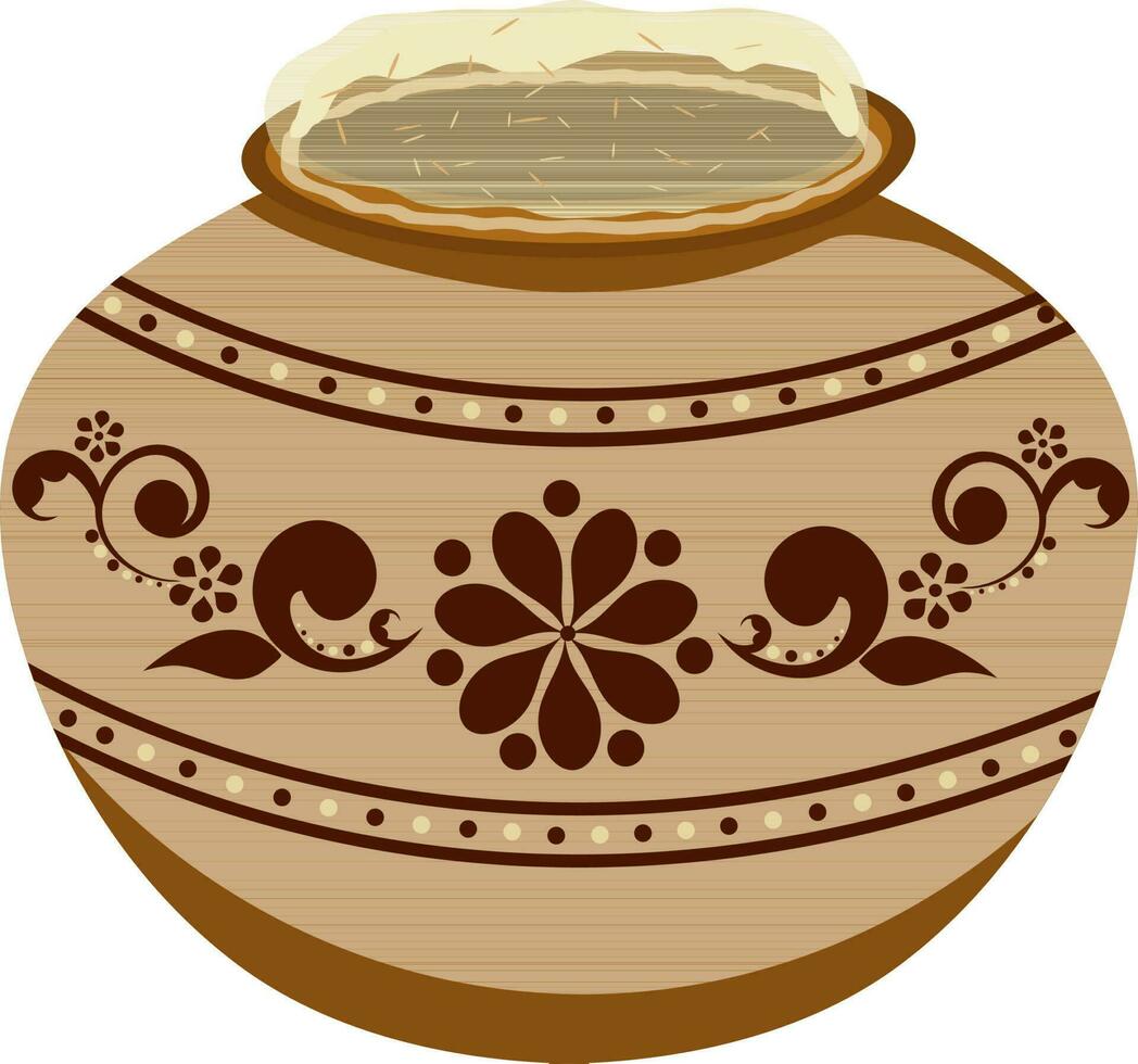 Isolated mud pot full with rice. vector