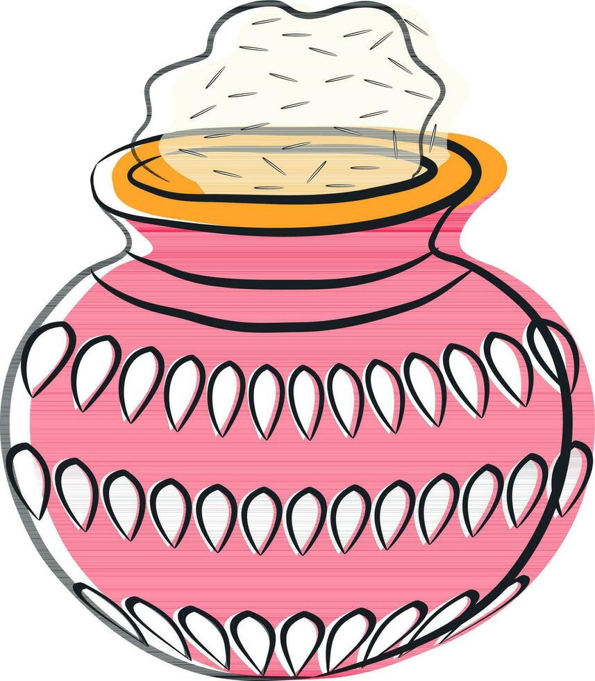 Line art illustration of clay pot full of rice. vector